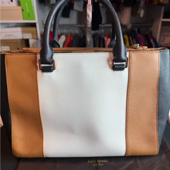 Michael Kors Tricolor Satchel in Black, White, and Tan - Picture 6 of 10